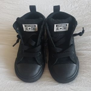Boy Converse black high tops shoes. Size 9